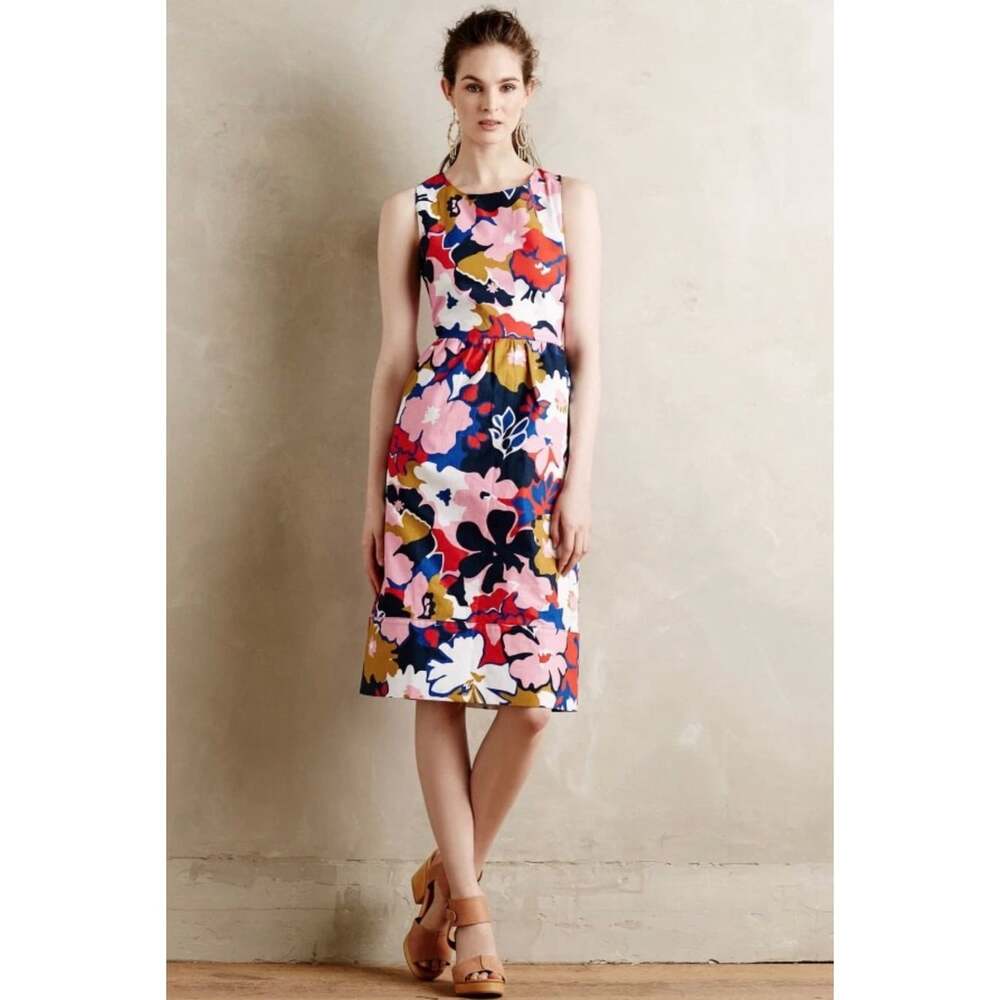 Anthropologie Whit Two Floral Midi Dress Size 8 Multicolor Sleeveless Cotton